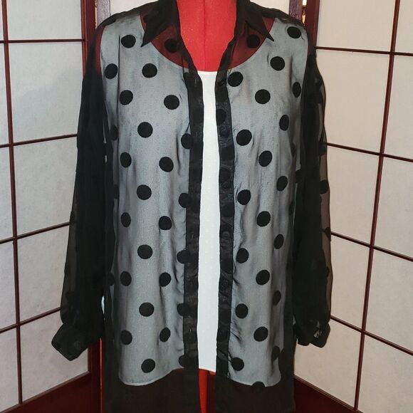Carol Anderson Sheer Black Polka-Dotted Blouse - Picture 1 of 8